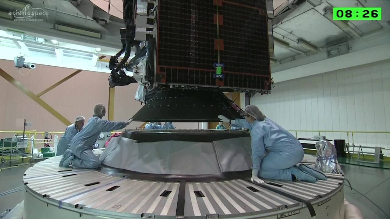 Assembly of Ariane 5 Rocket & Intelsat 29e Satellite for Launch