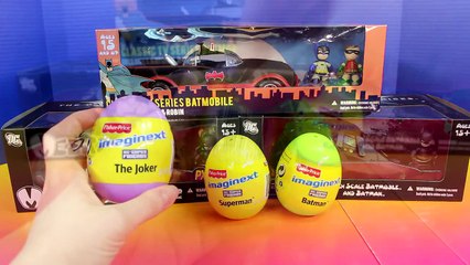 Imaginext Surprise Eggs with Mezitz DC Batmobile Batman Robin Superman Bane Joker Fisher P
