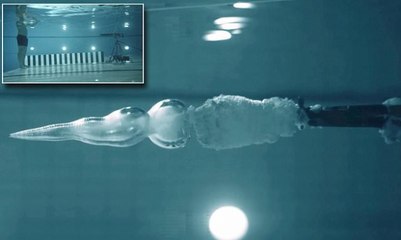 Un scientifique se tire dessus avec une mitraillette dans une piscine