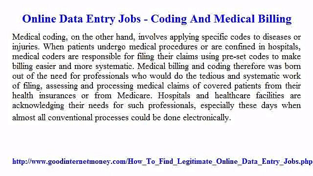 Online Data Entry Jobs - Coding And Medical Billing