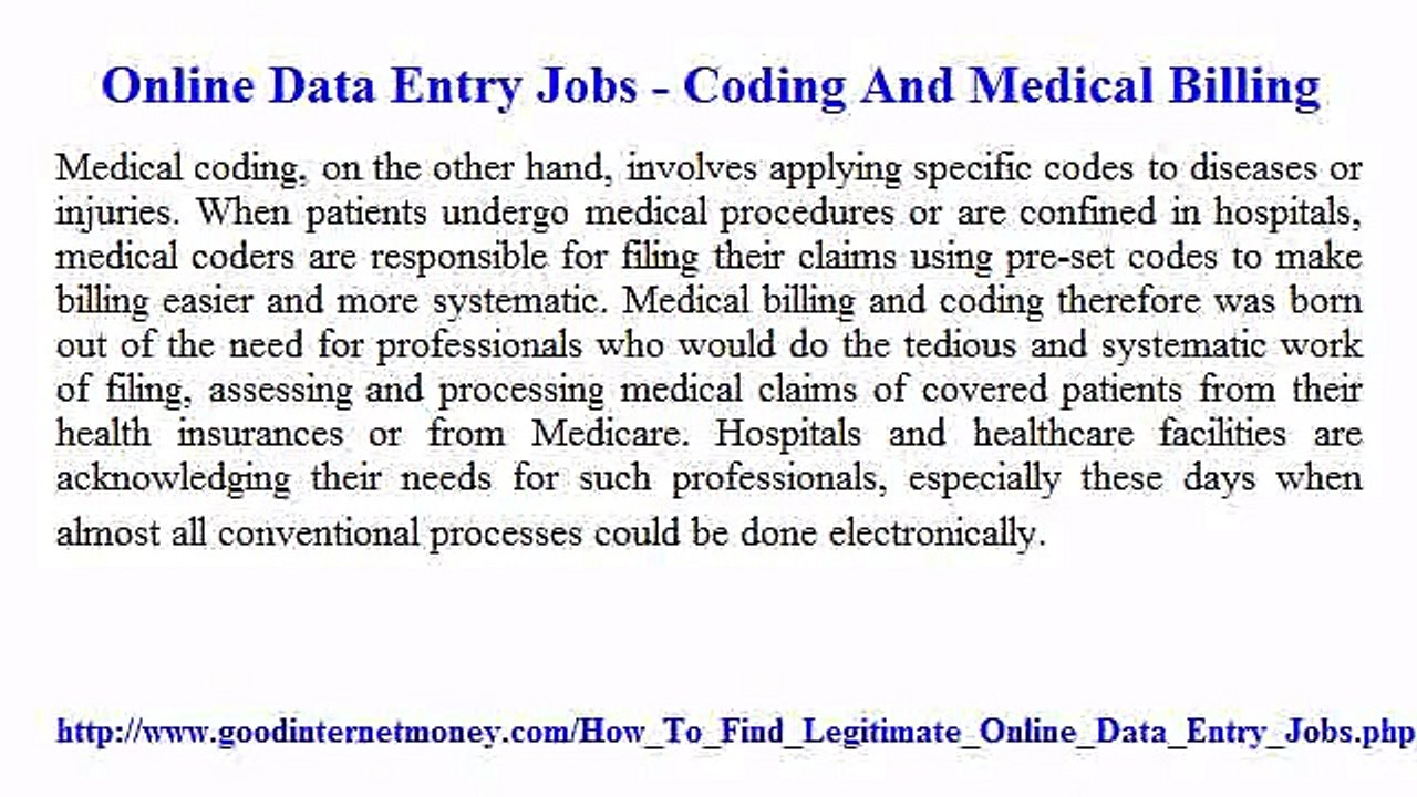 Online Data Entry Jobs - Coding And Medical Billing