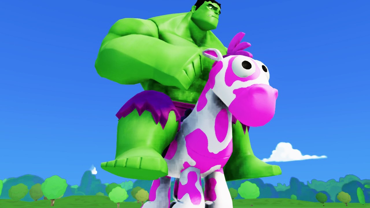 FUNNY Hulk ride Little Pony & Race vs Spiderman Venom Disney Pixar Cars McQueen + Nursery Rhymes !