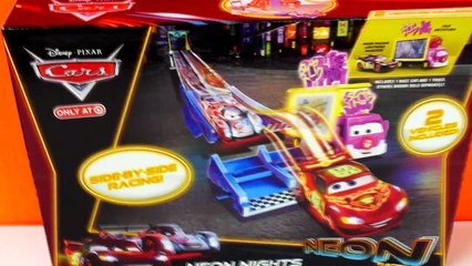 2014 Cars 2 Neon Nights Track Set Disney Pixar Metallic Finish Lightning McQueen and Taia Decotura