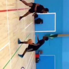 Jordan Brown on the training court - a one on one warm up at Midnight Madness