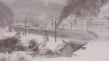 Japanese Bullet Train- Akita Shinkansen Series E3 Passing Through Snow Storm