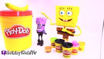 SpongeBob BURP! Dancing with Gru   Play-Doh Legos Purple Minions HobbyKidsTV