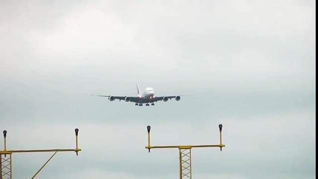 Emirates Airbus A380 Crosswind Landings Near Birdstrike Crosswind Landing