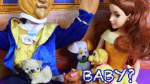 Barbie Princess Belle PREGNANT? Disney Beauty & the Beast Barbie Parody Baby Puppy Dogs