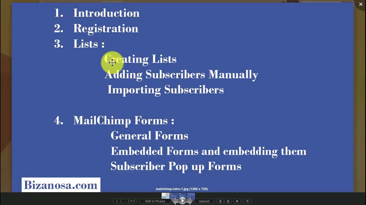 1 mailchimp course - Introduction to Mailchimp course video -  Bizanosa