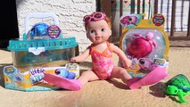 SWIMMING BABY DOLL & Turtles! Baby Born I Can Swim Doll Swims in Pool Underwater Little Li