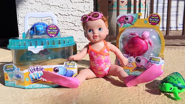 SWIMMING BABY DOLL & Turtles! Baby Born I Can Swim Doll Swims in Pool Underwater Little Li
