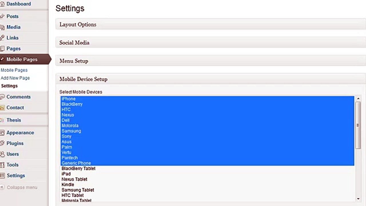 WP Local Mobile Plugin - Settings Mobile Device