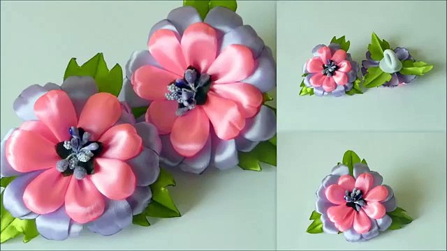Цветы из лент Резинка для волос канзаши