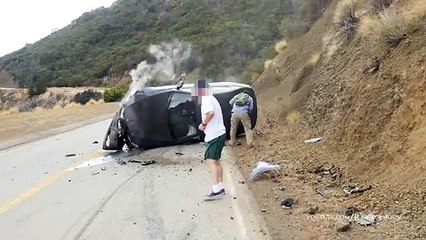 Car Crashes Hard into Hillside - 4K UHD