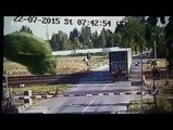 Truck crashed in an accident with train - Driver survived miraculously