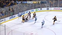 Baertschi pokes puck five-hole past Rask