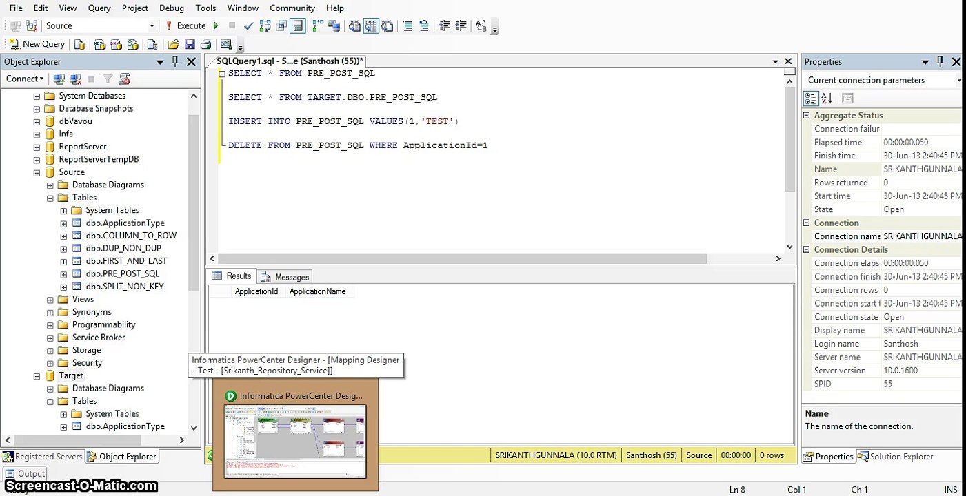 Informatica pre and post sql