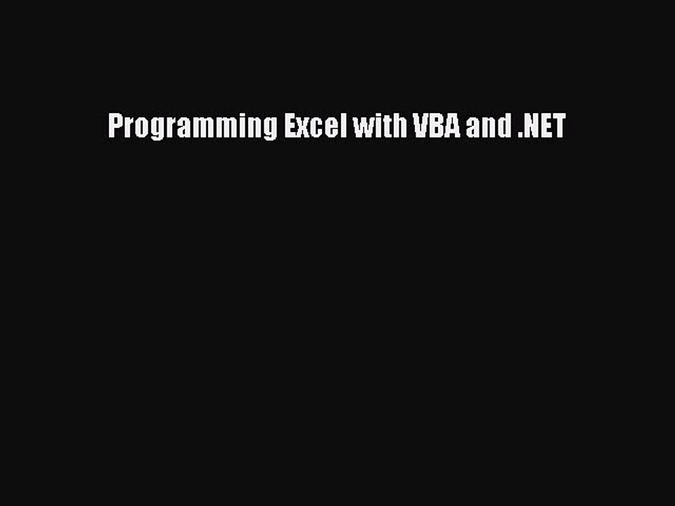 [PDF Télécharger] Programming Excel with VBA and .NET [lire] en ligne