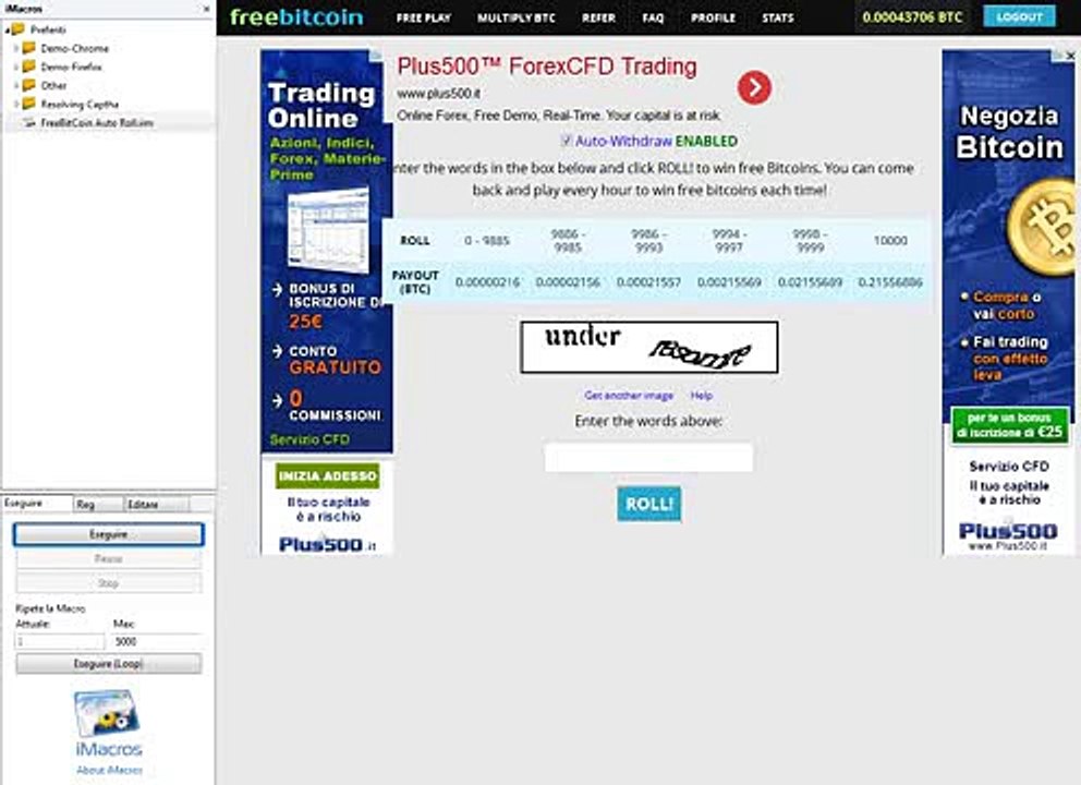 FreeBitco.in Auto Roll Macros for iMACROS