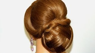Prom wedding hairstyle for long hair. Bun updo.