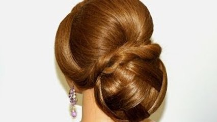 Prom wedding hairstyle for long hair. Bun updo.