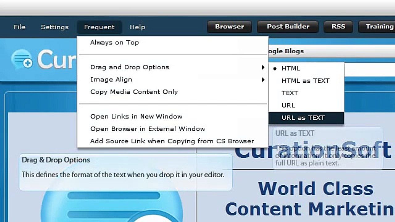 CurationSoft.com - Frequent - Settings and Options V2