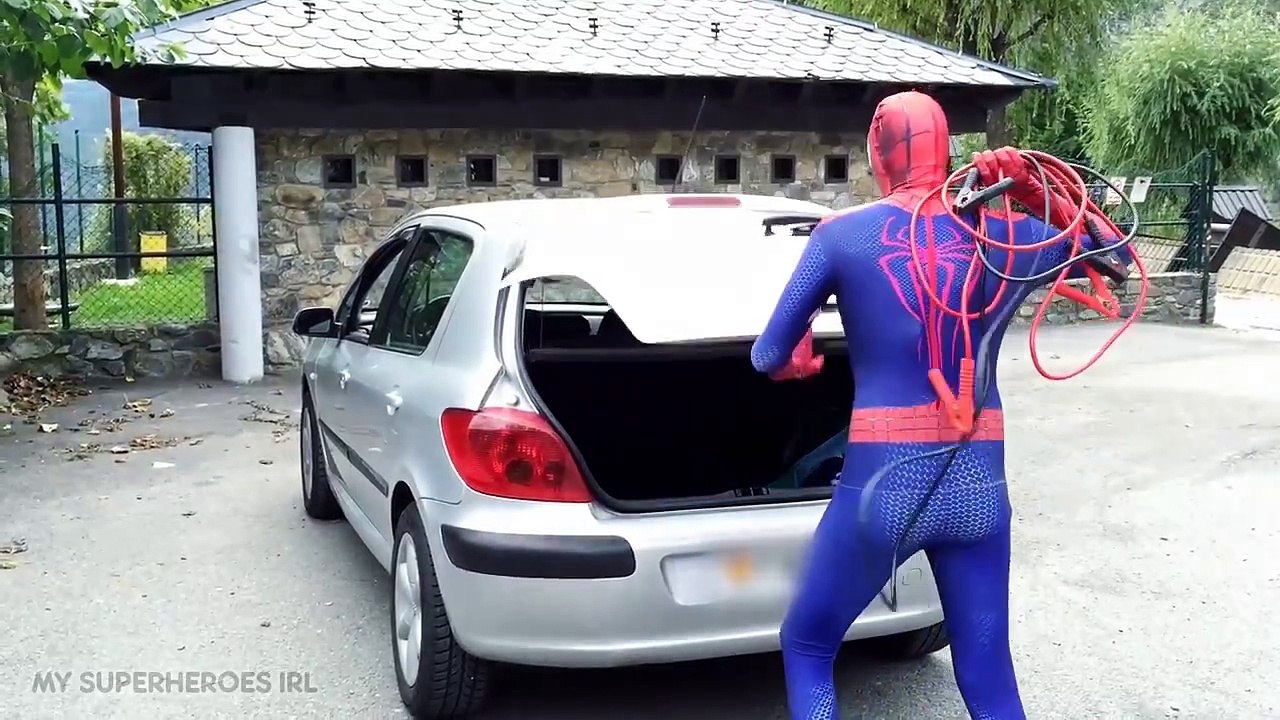 Spiderman and his new Car ft Iron Man Superhero - Fun REAL LIFE Movie