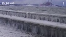 Lake Erie freezes over its banks in Buffalo