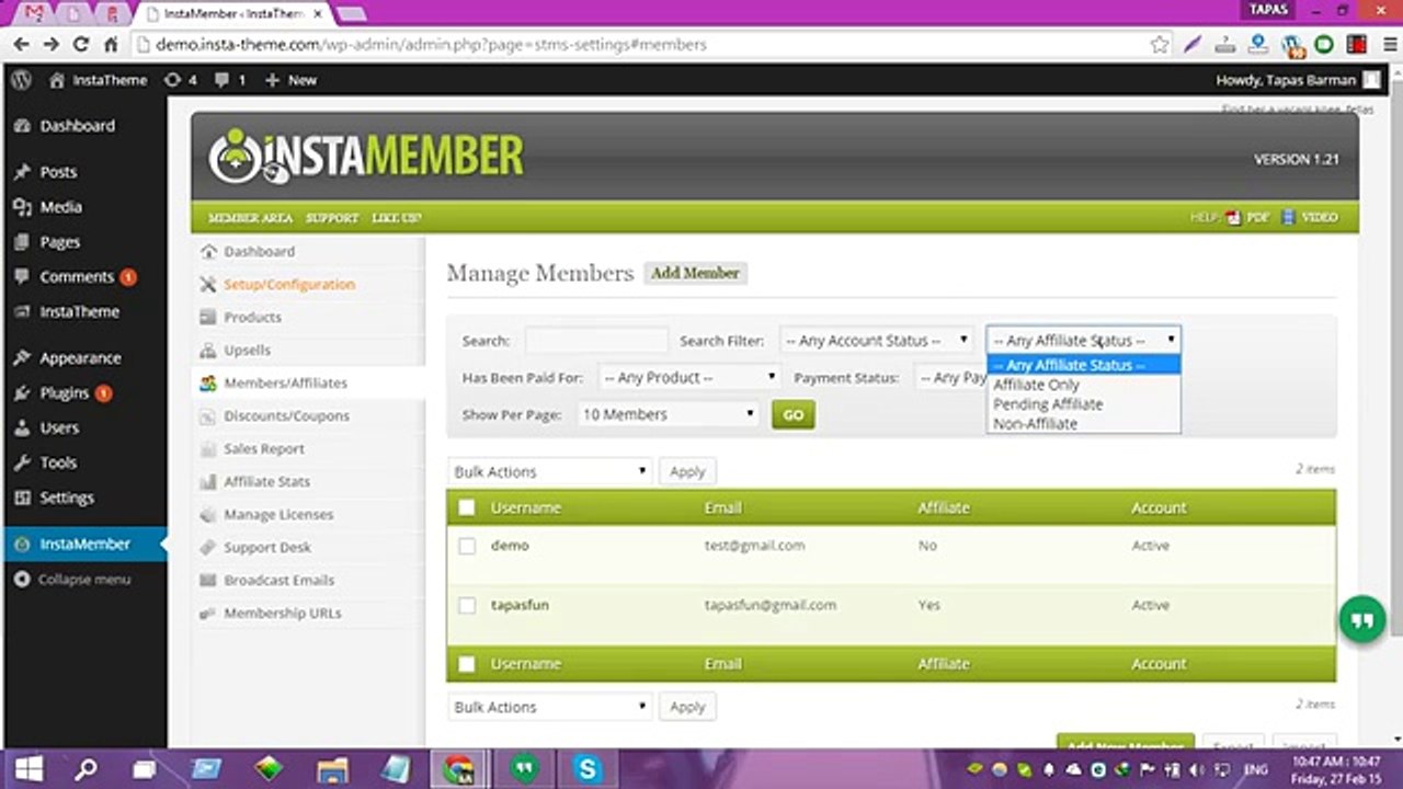 How to make a member as Affiliate on Instamember