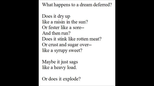 Dream Deferred (Harlem) Langston Hughes poem EXAMPLE of Harlem Renaissance literature