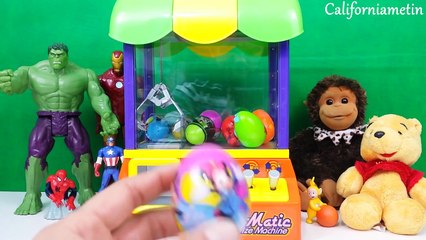 Surprise Eggs With Claw Machine Mickey Mouse Easter Eggs Animals Spiderman Toys
