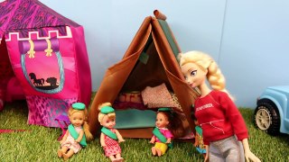 Disney Frozen Kids Girl Scout Camping with Frozen Elsa and Barbie Catches on Fire Part 1