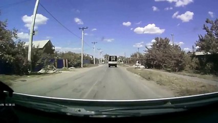 Lada tries overtaking and crushes into Truck