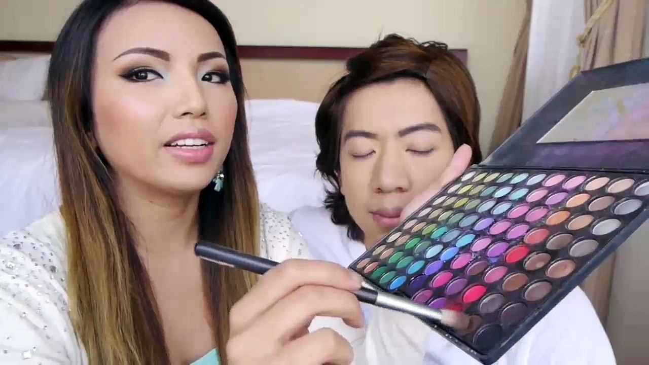 A wife is doing her husband make over...really...