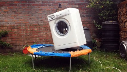 Washing machine brick bouncing on trampoline