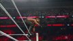 Seth Rollins hits a flying elbow drop onto the announce table- Slow Mo Replay from Royal Rumble 2015