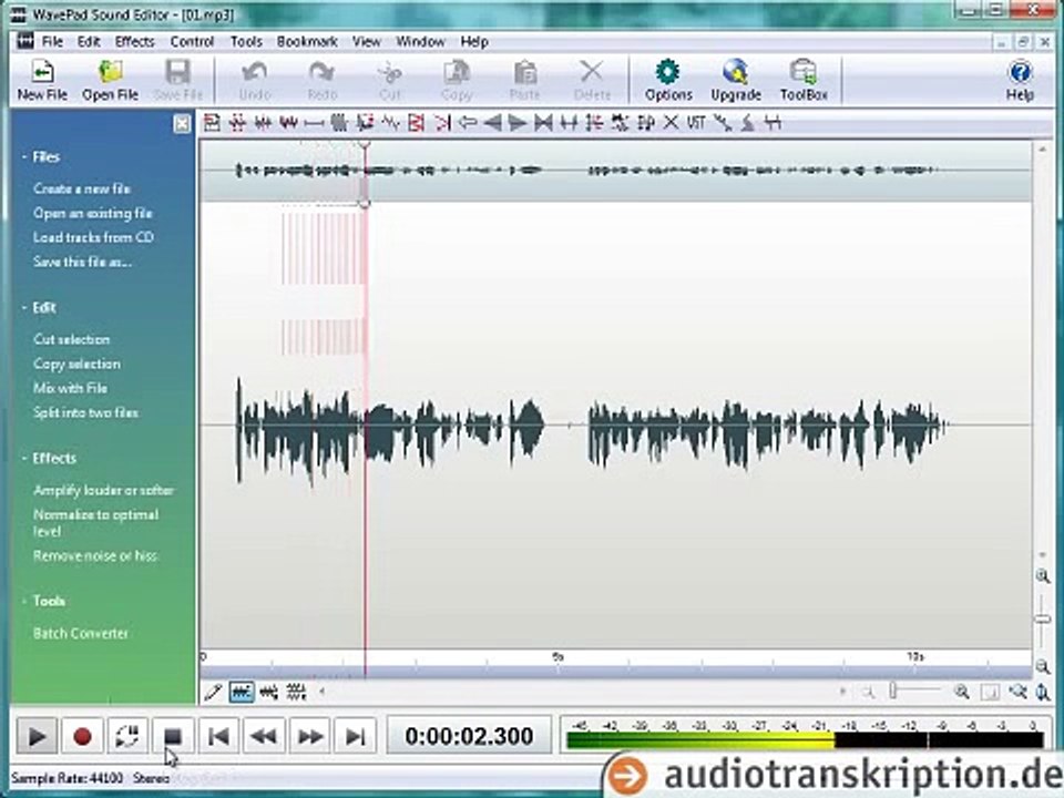 audiotranskription.de - Tutorial: Schneiden mit WavePad