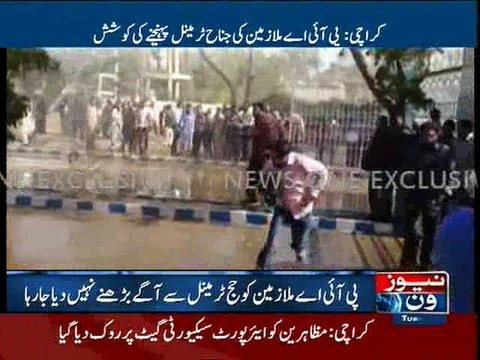 Police use tear gas, water canon to disperse protesting PIA workers in Karachi