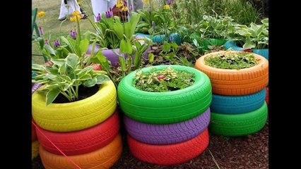 Оригинальные клумбы из покрышек