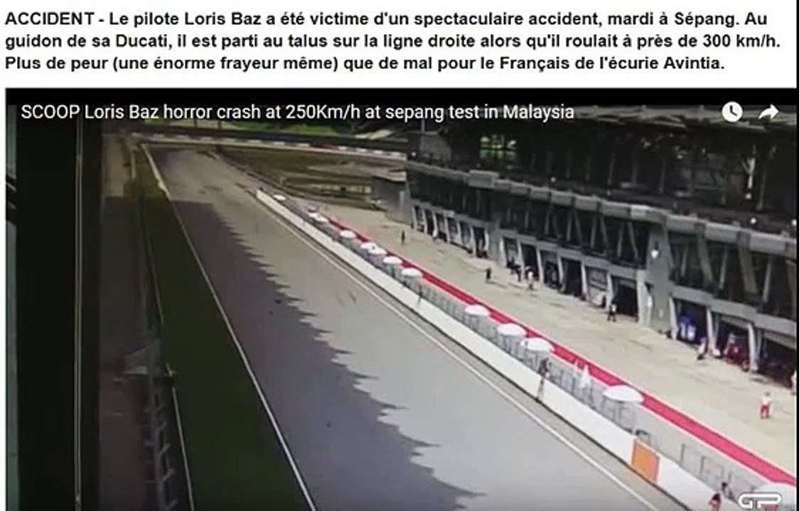 Sepang Moto GP - Spectaculaire chute à 250 km/h du français Loris Baz! 2/02
