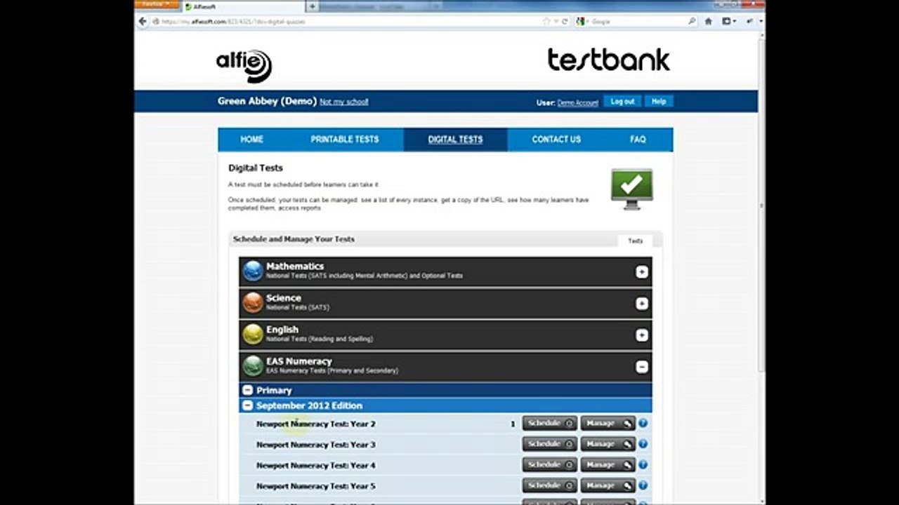 EAS Numeracy - Generate a Report on alfie|testbank