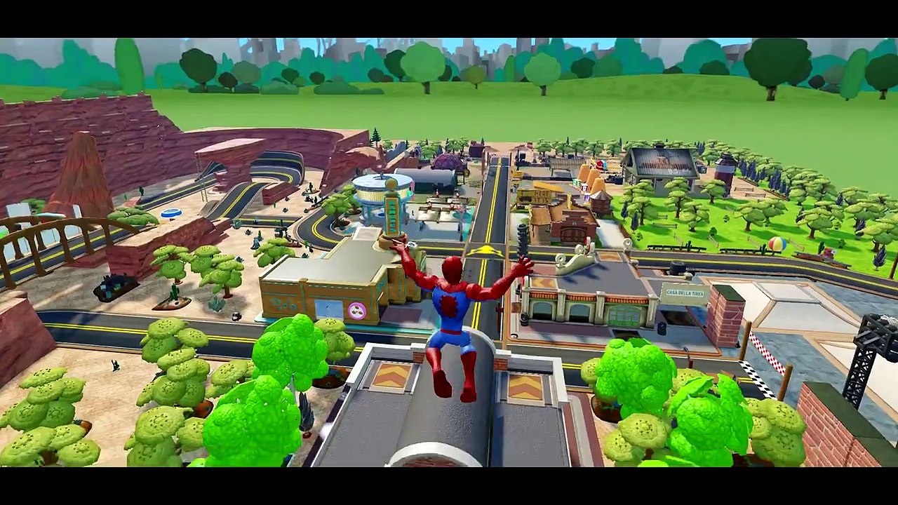 Spiderman & Black Spider man vs T Rex! to save Frozen Anna Kidnapped + Disney Cars Lightning Mcqueen