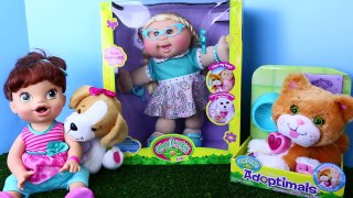 New CABBAGE PATCH Dolls Adoptimals + Baby Alive Lucy Toy Review & Pet Cat and Dog