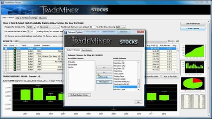 TradeMiner Column Options