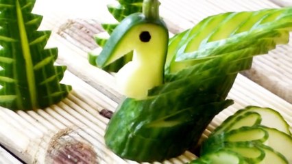 Art In Fruit Vegetable Carving Garnish Duck Bird Swan _ Искусство огурцов Шоу-резьбы
