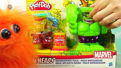 PLAYDOH CAN HEADS SmashDown Hulk and Iron Man Marvel Playset Toy Review