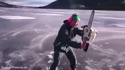 По льду на бензопиле
