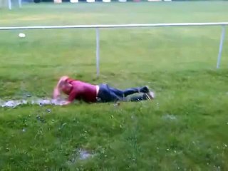 Football players of Dobrovac in Croatia showed how to swim on the football field