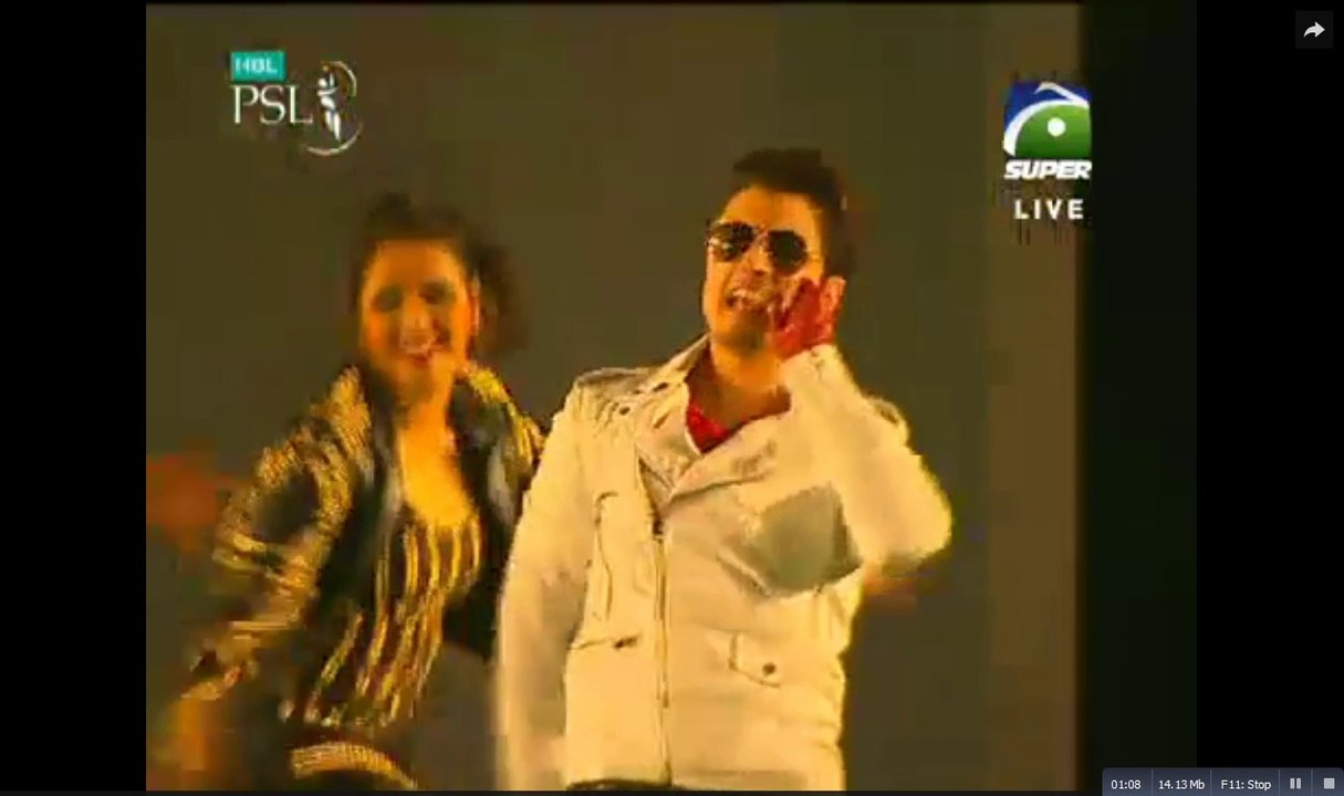 PSL LIVE Ali Zafar performence during opening cermoney of psl at dubai international stadium .