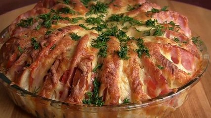 Пирог из батона с ветчиной